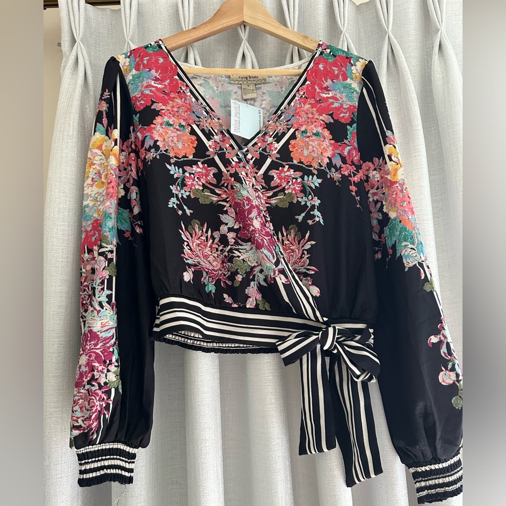 NWT black floral top